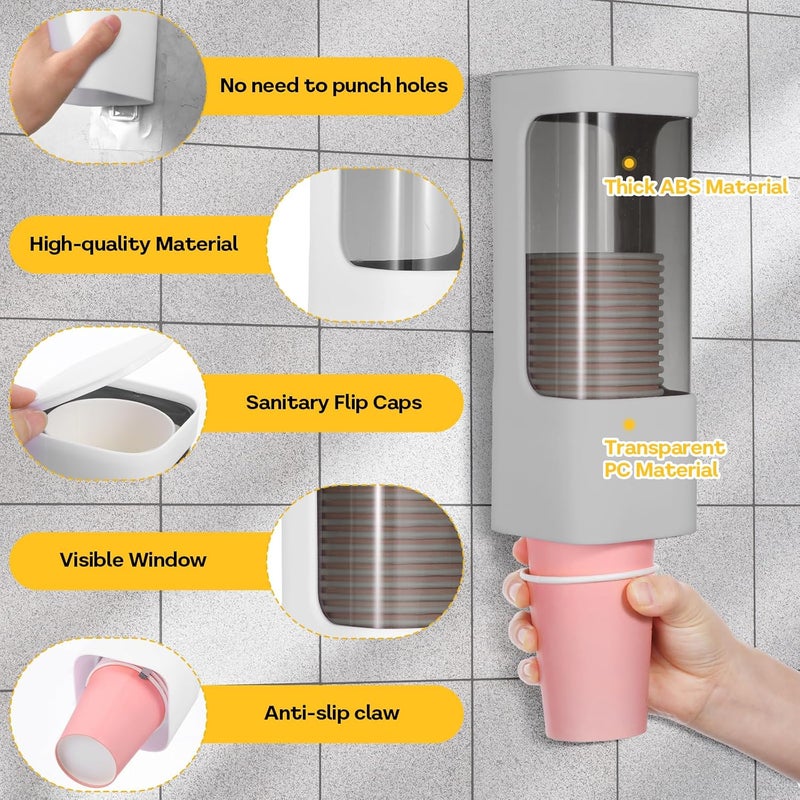 Molain Cup Dispenser Wall Mounted, Bathroom Cup Holder for 3oz-5oz Disposable Paper and Plastic Cups, Water Cooler Cups Dispenser with Adhesive Plate, Ideal for Home, Office, Gym, and More(Black) - Image 3